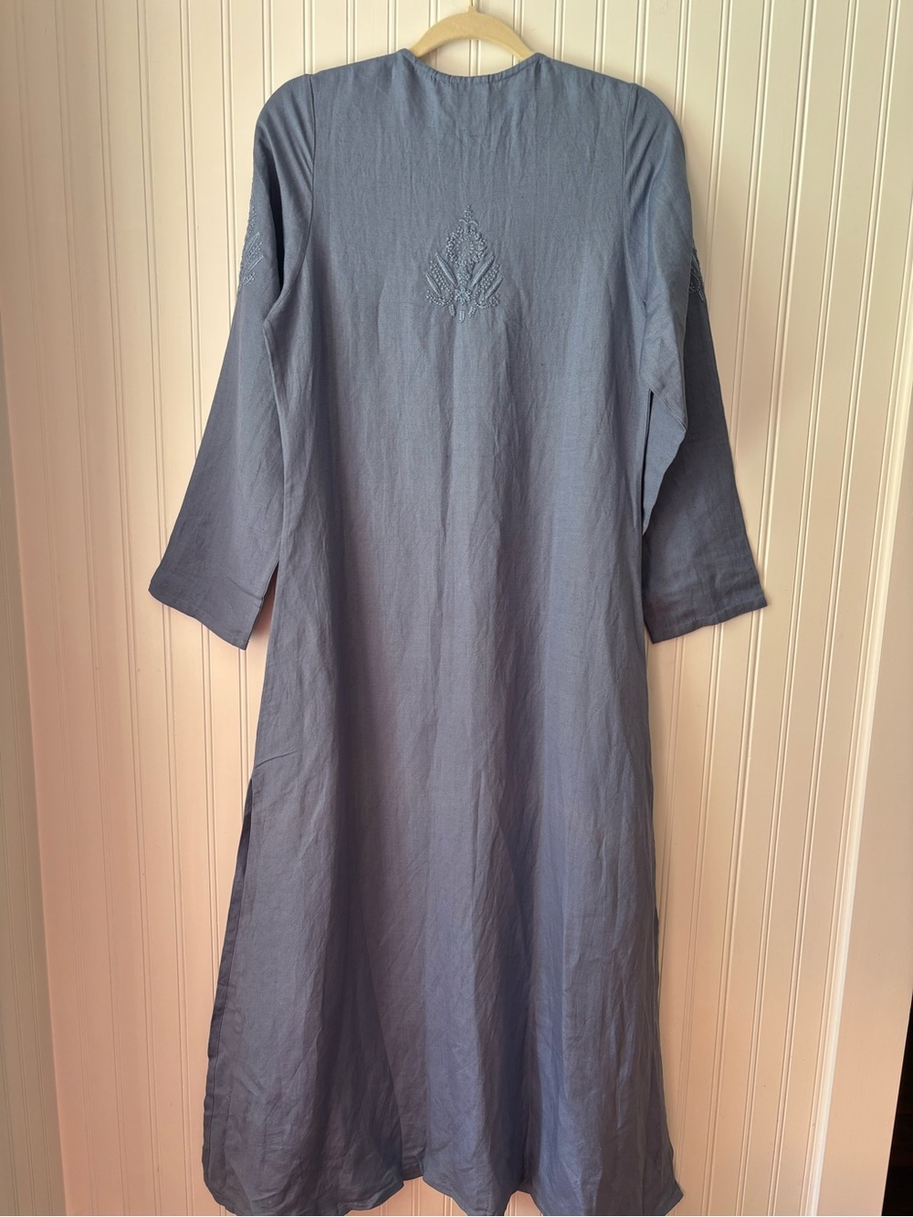 Embroidered Button-Front Maxi Dress in Dusty Blue - Picture 6 of 7